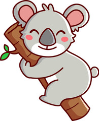 cute koala was sleepy in the arboreal Vector Illustration Icon. Flat Cartoon Style