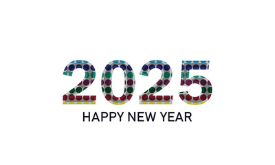 Happy New Year 2025 Text Design with Colorful Mosaic Pattern.