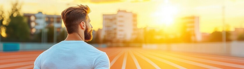 Fototapeta premium Businessman overcoming hurdles on a track, career challenges, embodying resilience and goal attainment