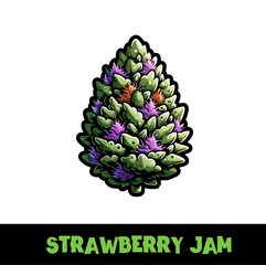 Vector Illustrated Strawberry Jam Cannabis Bud Strain Cartoon