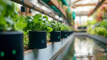 IoT sensors seamlessly integrated into an aquaponics system enabling real time monitoring data collection and analysis to optimize growth productivity