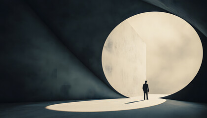 A large, empty space with a small, centered element, like a dot, circle, or tiny icon, emphasizing simplicity