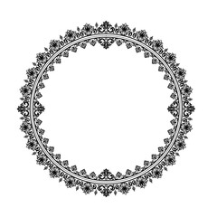 Round Wreath Black circular round ornament floral Abstract pattern Victorian Damask traditional style, illustration Vintage Design, Floral frames, Mandala, Antique, Moroccan