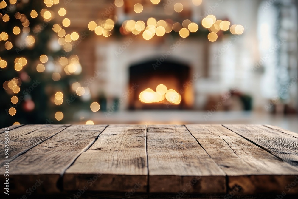 Poster Cozy rustic holiday fireplace scene