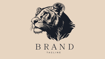 elegant luxury hand drawn lioness logo design template for brand business company