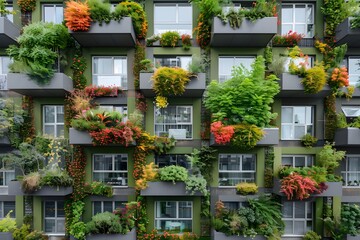 Fototapeta premium Lush Vertical Garden: A Stunning Green Facade of Urban Living