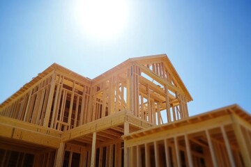 Obraz premium Wooden house under construction