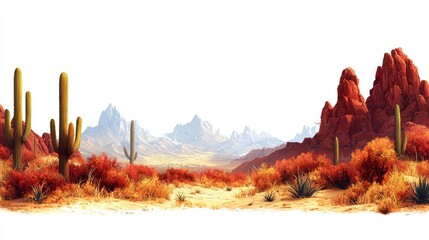 Majestic Desert Landscape with Cacti and Mountains