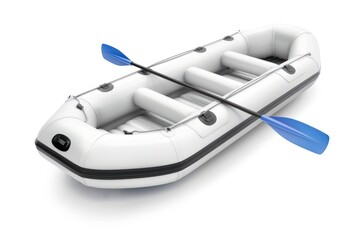 Inflatable white raft with paddles