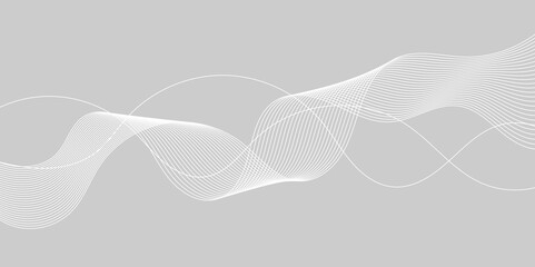 Abstract white wave dynamic curve lines on gray background. Energy technology concept modern backdrop design for business, presentation, banner.