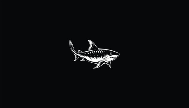 recommend clip art: Shark Swimming – White Outline, Black Background