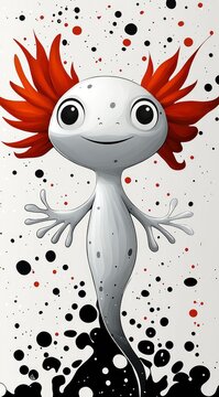 Cute Cartoon Axoloti with Black and White Splotches