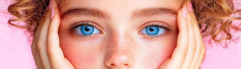Fototapeta premium Closeup of a teenage girl with acne around her mouth, looking down thoughtfully