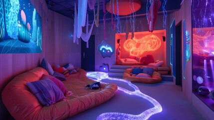 Sensory Room with Colorful Lighting and Soft Seating