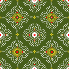 Seamless woven fabric, Applied Thai fabric pattern on green background, can be used for textile , wallpaper, clothing, tile.