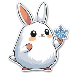 Fototapeta premium Cute White Bunny Holding a Snowflake Illustration