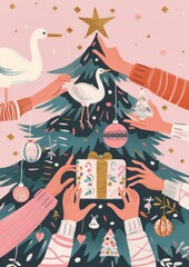 Festive holiday tree celebration