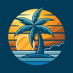 Coconut tree with sunset t-shirt vector illustration art eps