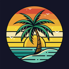 Coconut tree with sunset t-shirt vector illustration art eps