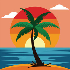 Coconut tree with sunset t-shirt vector illustration art eps