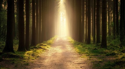 Fototapeta premium Sunlit Path Through a Forest