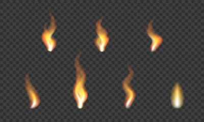 Realistic fire set. Flame fire illustrations.