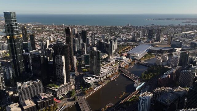 4K60 Aerial Drone Footage of Melbourne CBD Australia and Yarra River