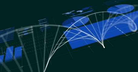 DNA strand and data visualization animation over world map and charts - Powered by Adobe