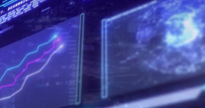 Graphs and data analysis animation over digital interface background