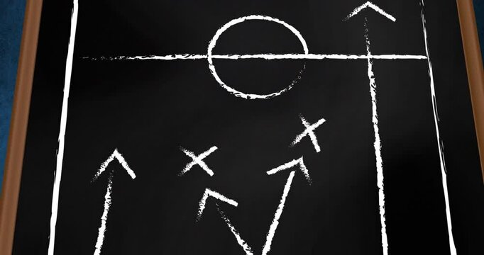 Chalkboard football strategy animation with arrows and crosses over black background