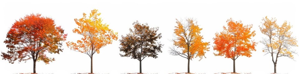 Fototapeta premium Alpha Channel. Autumn Trees Isolated on White Background with Clipping Path