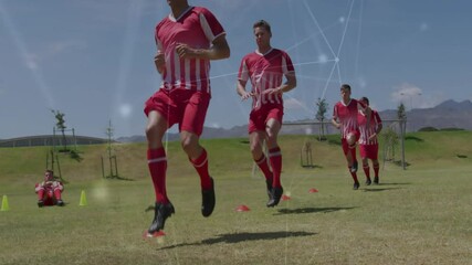 Soccer players training with cones over network connections animation - Powered by Adobe