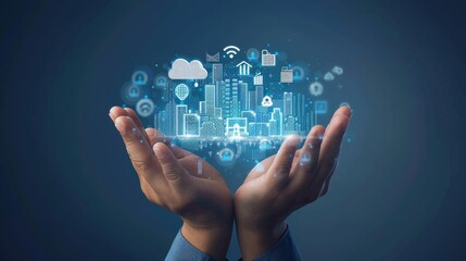 Cityscape in the Cloud Innovative Smart City Concept with Digital Technology Overlay