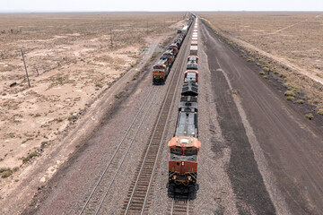 Parallel freight trains in a remote desert environment