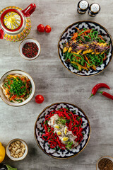 noodles with meat and vegetables. Uzbek cuisine.