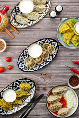 boiled manti with meat. Uzbek cuisine.