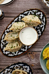 boiled manti with meat. Uzbek cuisine.