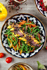 noodles with meat and vegetables. Uzbek cuisine.