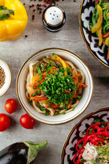 noodles with meat and vegetables. Uzbek cuisine.