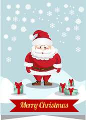 christmas card with santa claus, marry christmas card santa and , new year present, snowflake, snow background