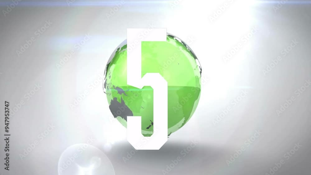 Wall mural countdown animation over rotating green globe on light background