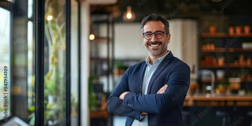 Poster Confident businessman in modern office