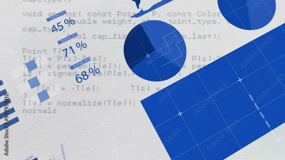 Poster animating global data analysis over code and geometric shapes