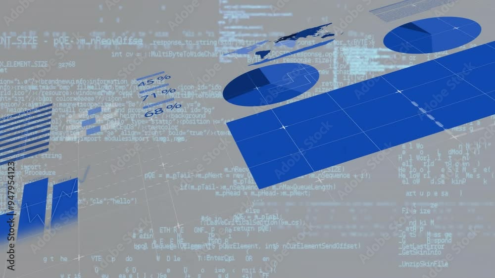 Poster graphs and charts animation over world map and data visualization