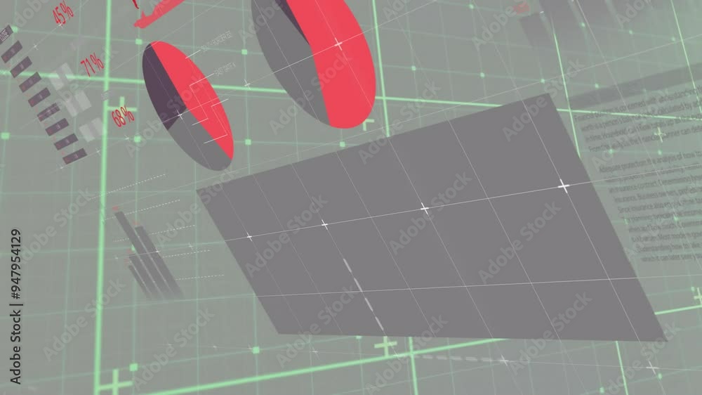 Poster 3d pie charts and data visualization animation over grid background