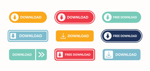 Button design vector set. Download now, Shop now, order now, watch now