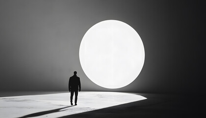 Obraz premium A large, empty space with a small, centered element, like a dot, circle, or tiny icon, emphasizing simplicity