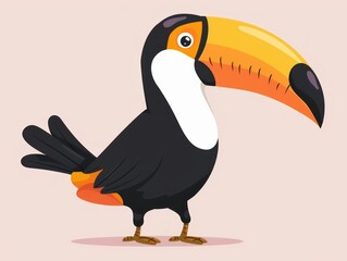 Naklejka premium A cartoon toucan with a large orange beak.