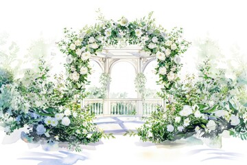 Elegant garden wedding gazebo illustration