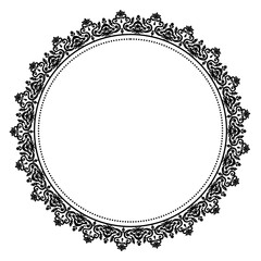 Floral Wreath pattern, Ikat motifs geometric floral, Flower frame vector classical luxury ornament for greeting card, textile, wall art, islamic, Round ornament, black metallic border